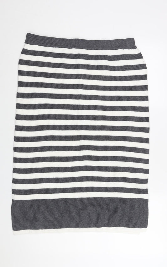 Marks and Spencer Womens Grey Striped Viscose Straight & Pencil Skirt Size L - Side Slit