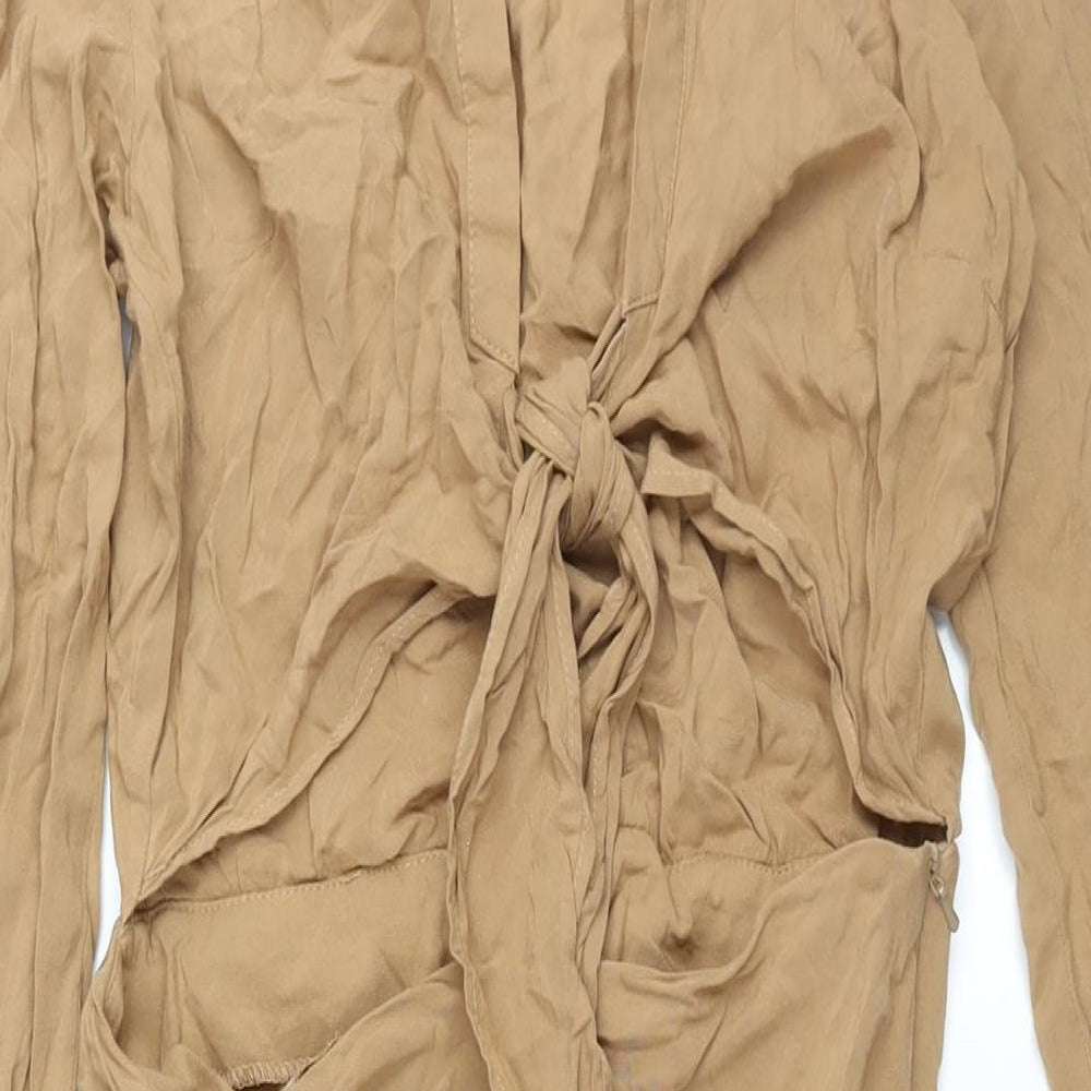 ASOS Womens Brown Viscose Shirt Dress Size 10 Collared Zip - Tie Detail Cut Out