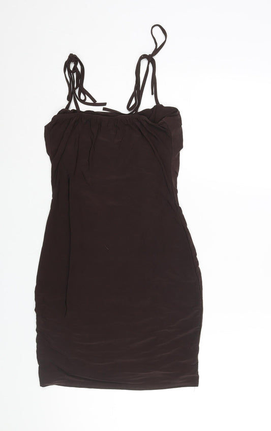 Edge Street Womens Brown Polyester Mini Size 10 Square Neck Pullover - Rouched Bow