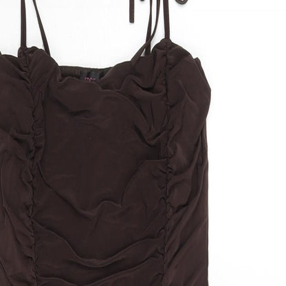 Edge Street Womens Brown Polyester Mini Size 10 Square Neck Pullover - Rouched Bow