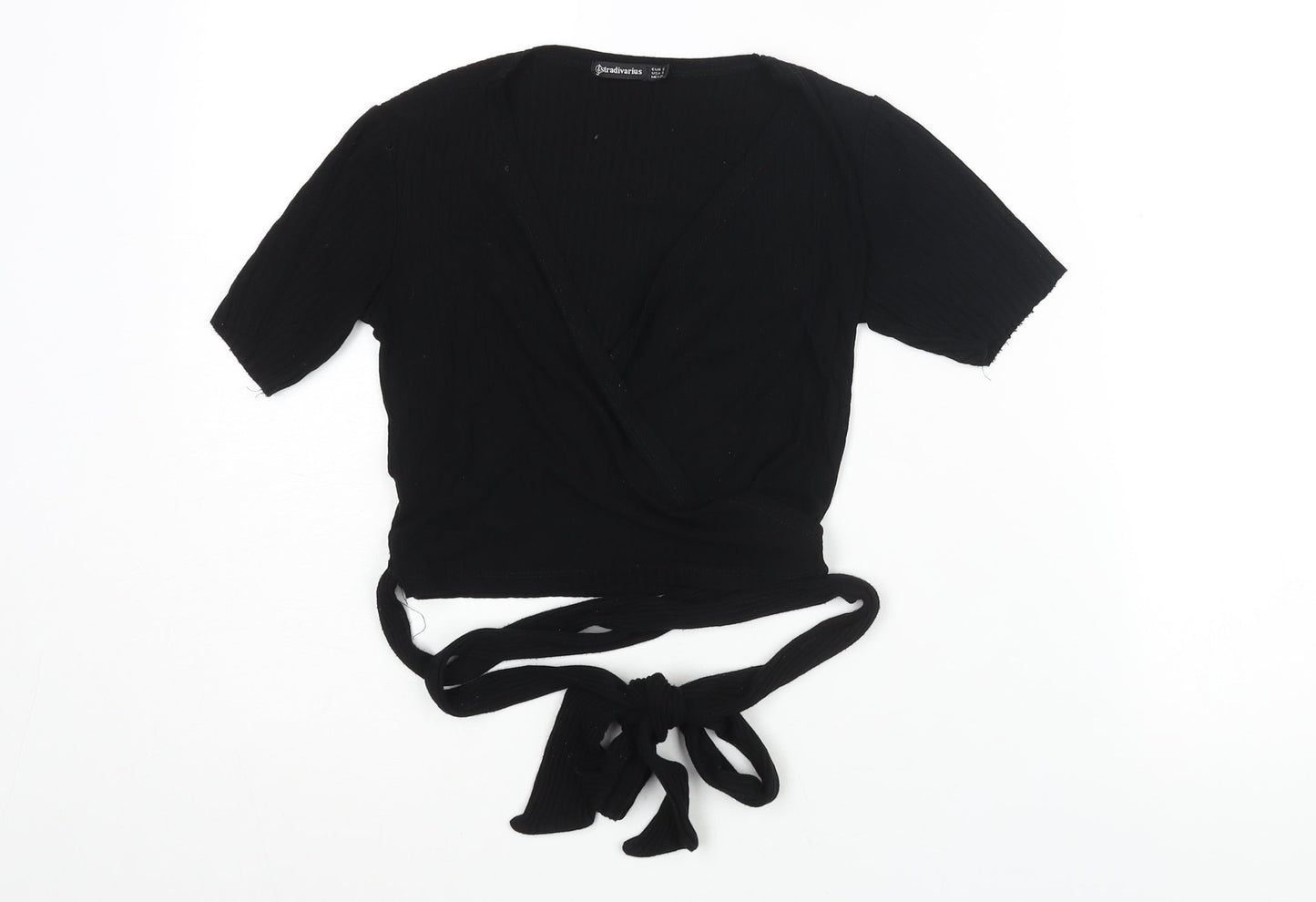 Womens UK Size S Stradivarius Black Wrap T-Shirt