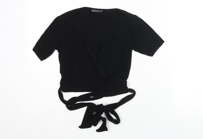 Womens UK Size S Stradivarius Black Wrap T-Shirt