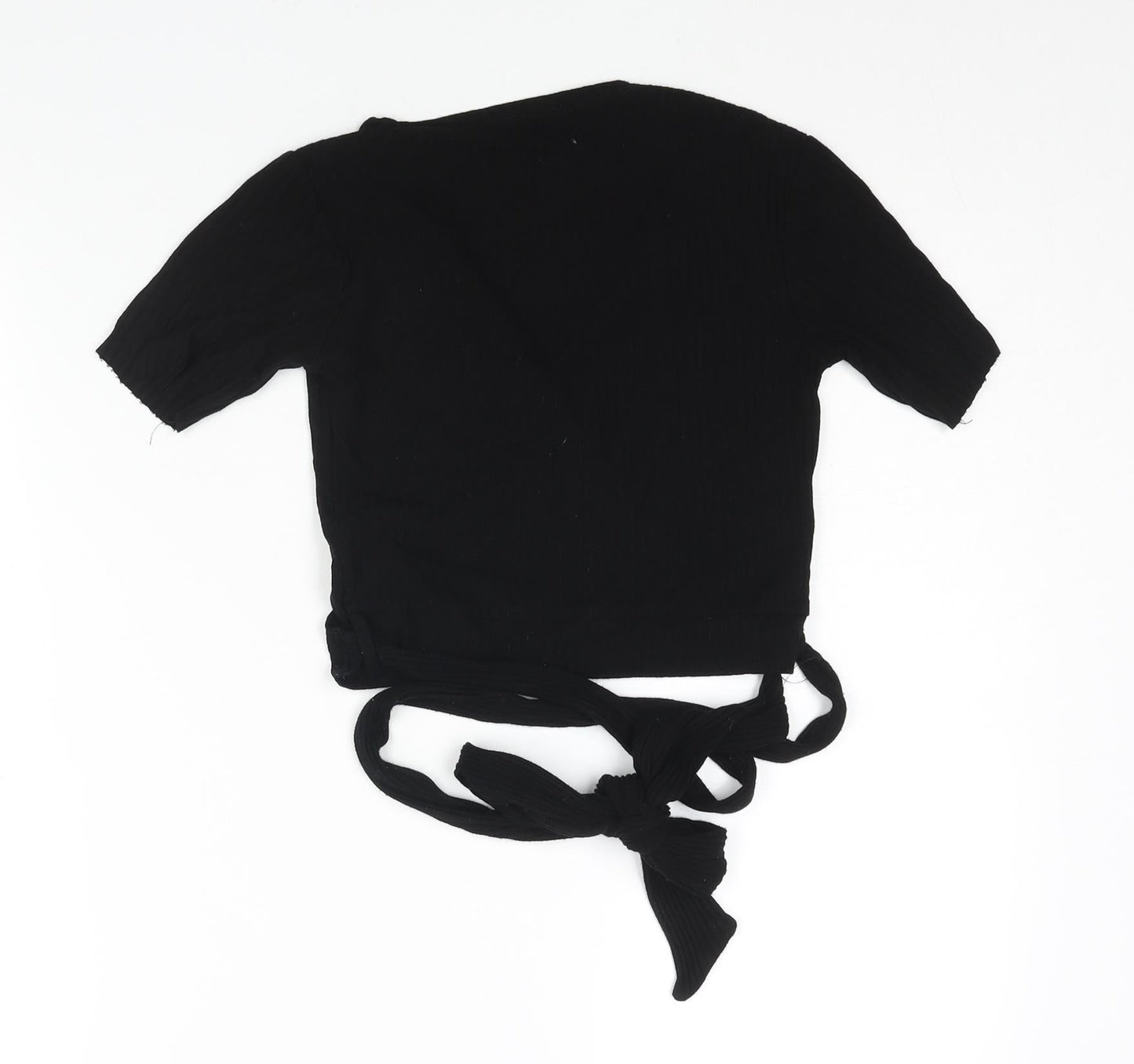 Womens UK Size S Stradivarius Black Wrap T-Shirt