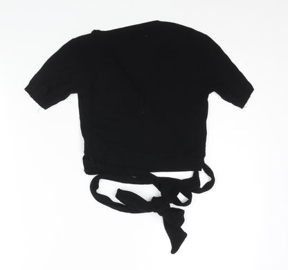 Womens UK Size S Stradivarius Black Wrap T-Shirt