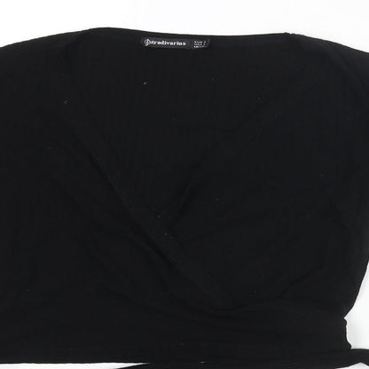 Womens UK Size S Stradivarius Black Wrap T-Shirt
