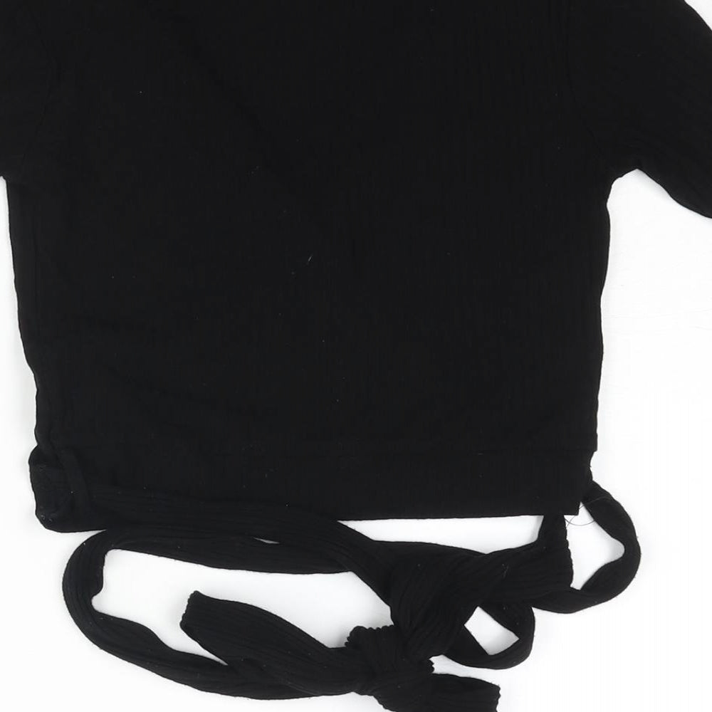 Womens UK Size S Stradivarius Black Wrap T-Shirt