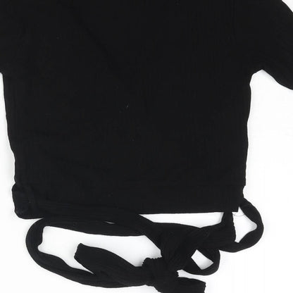 Womens UK Size S Stradivarius Black Wrap T-Shirt