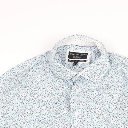 Report Collection Mens Black Geometric Cotton Button-Up Size 16 Collared Button