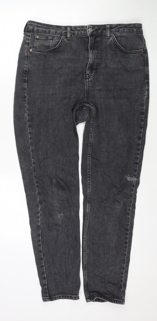 Topshop Womens Grey Cotton Straight Jeans Size 32 in L34 in Regular Zip