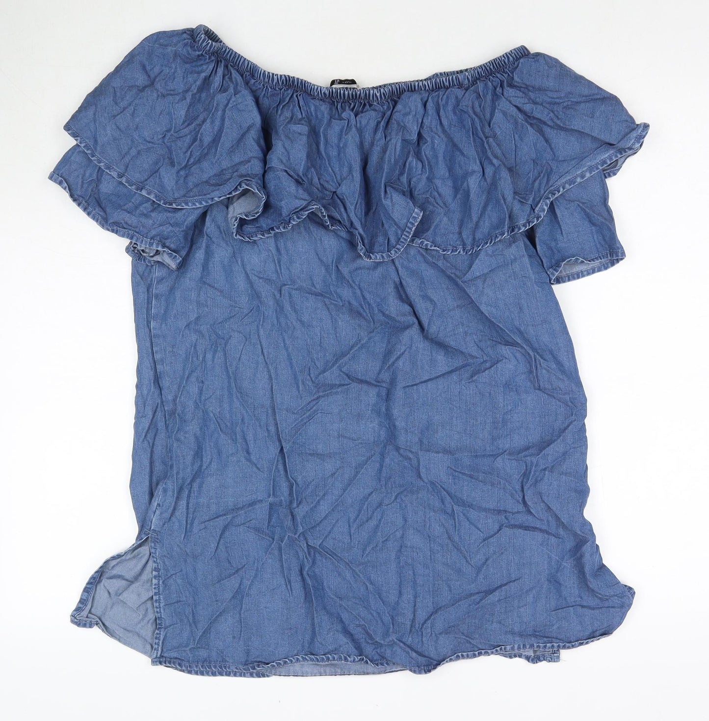 TU Womens Blue Lyocell A-Line Size 12 Off the Shoulder Pullover - Strapless