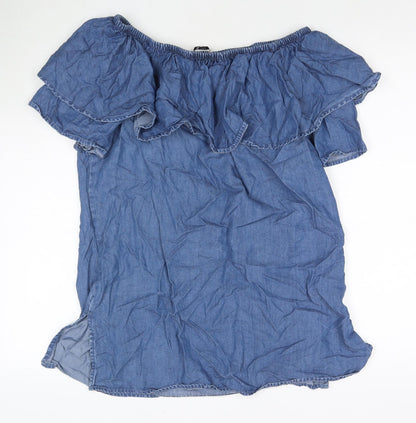 TU Womens Blue Lyocell A-Line Size 12 Off the Shoulder Pullover - Strapless