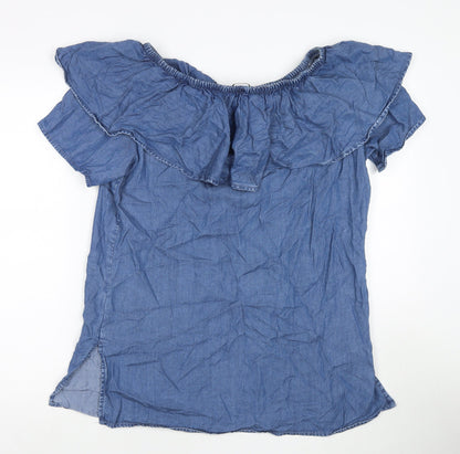 TU Womens Blue Lyocell A-Line Size 12 Off the Shoulder Pullover - Strapless