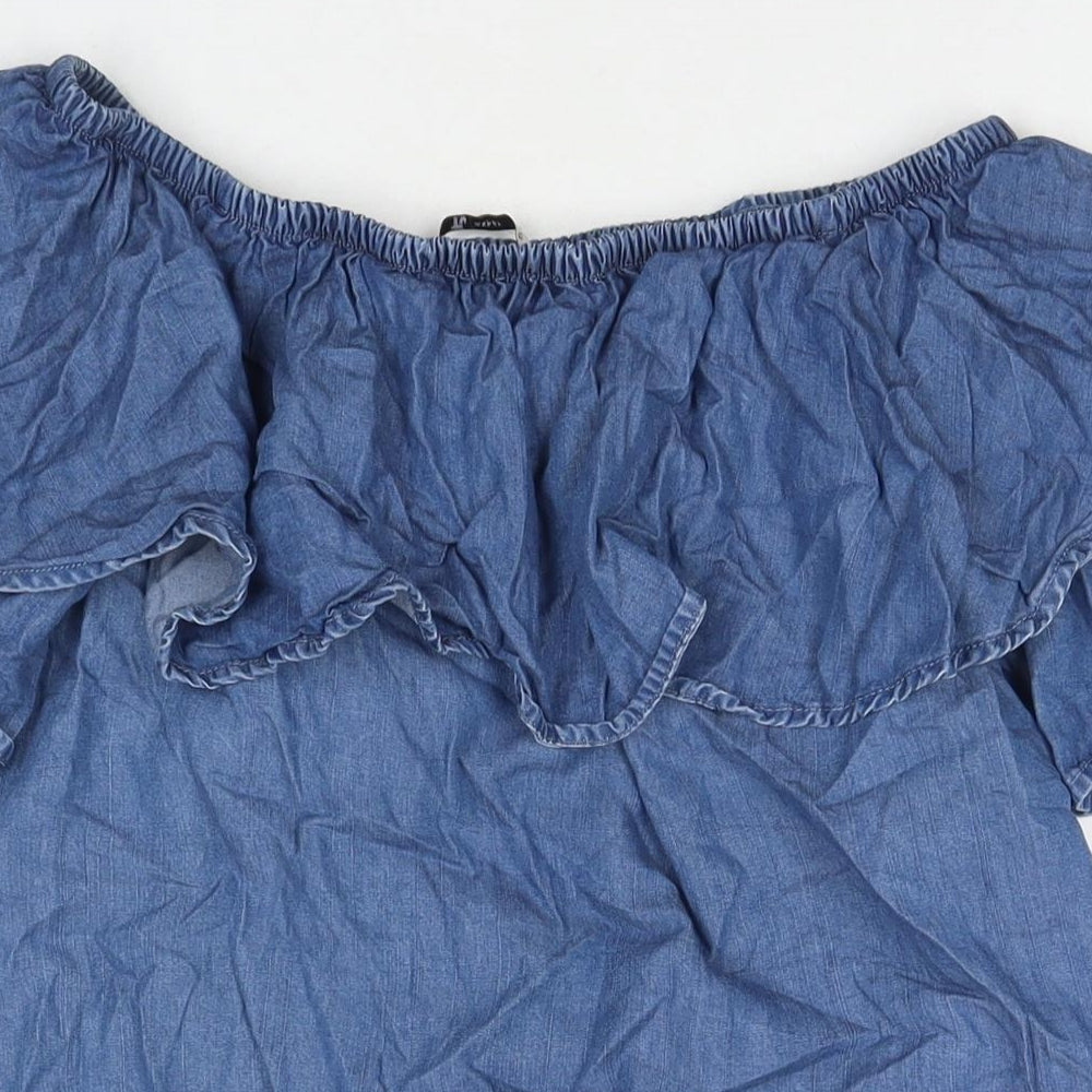 TU Womens Blue Lyocell A-Line Size 12 Off the Shoulder Pullover - Strapless