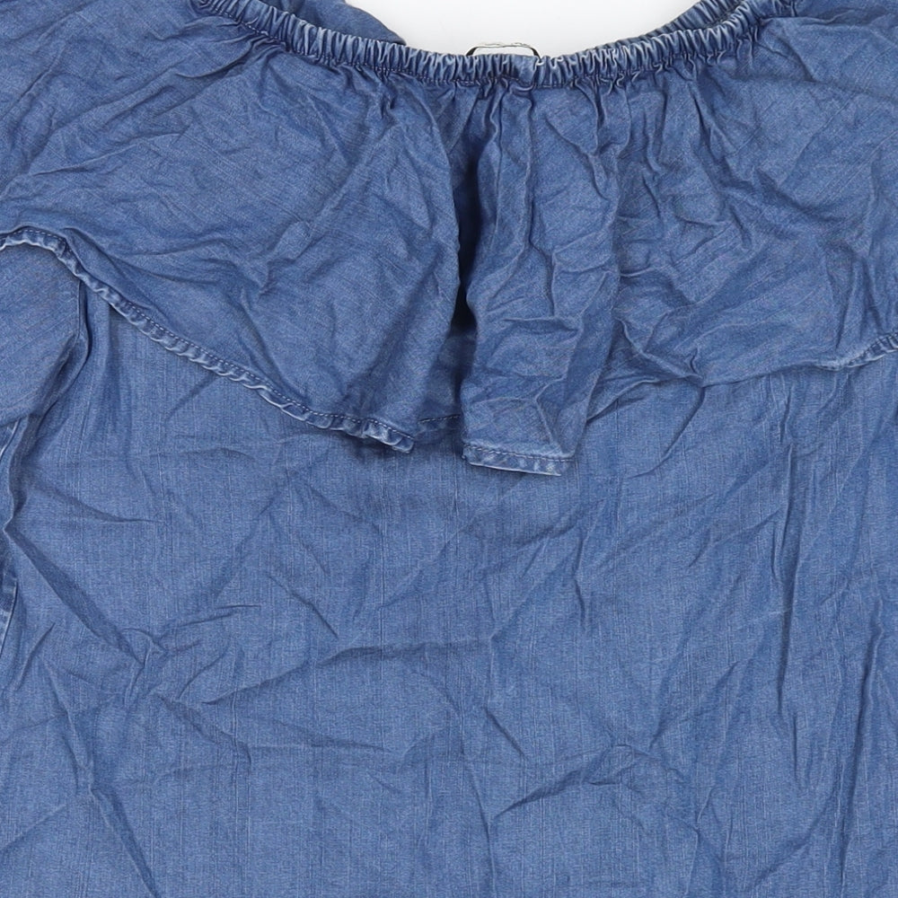 TU Womens Blue Lyocell A-Line Size 12 Off the Shoulder Pullover - Strapless