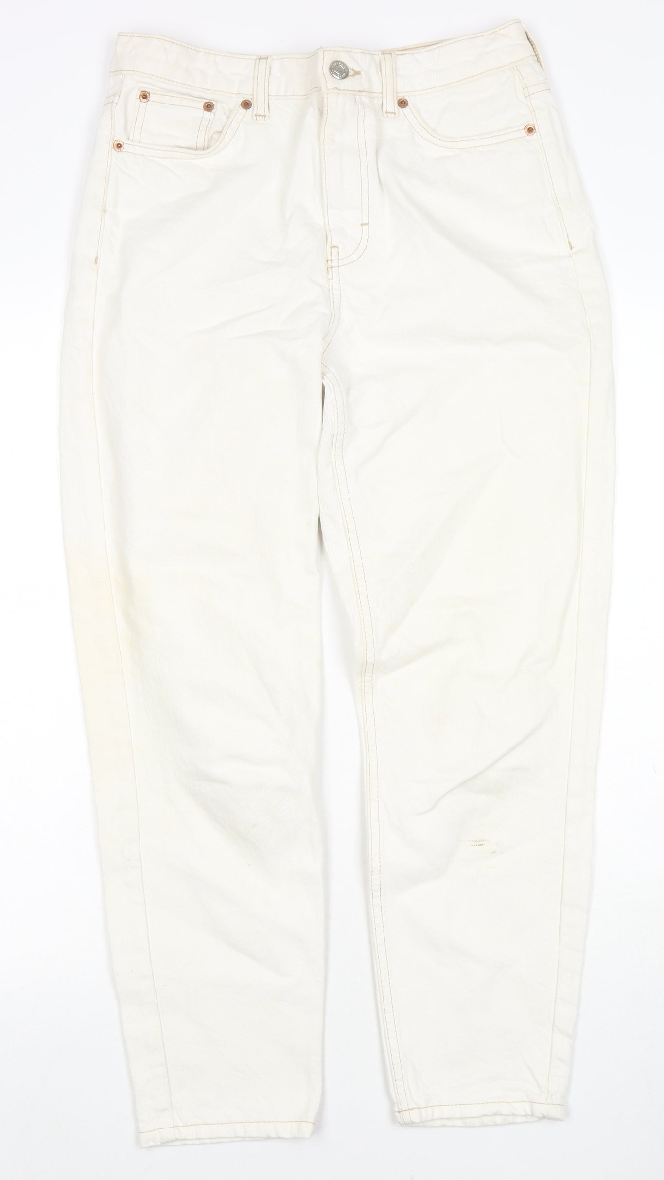Topshop Womens White Cotton Mom Jeans Size 28 in L30 in Regular Zip