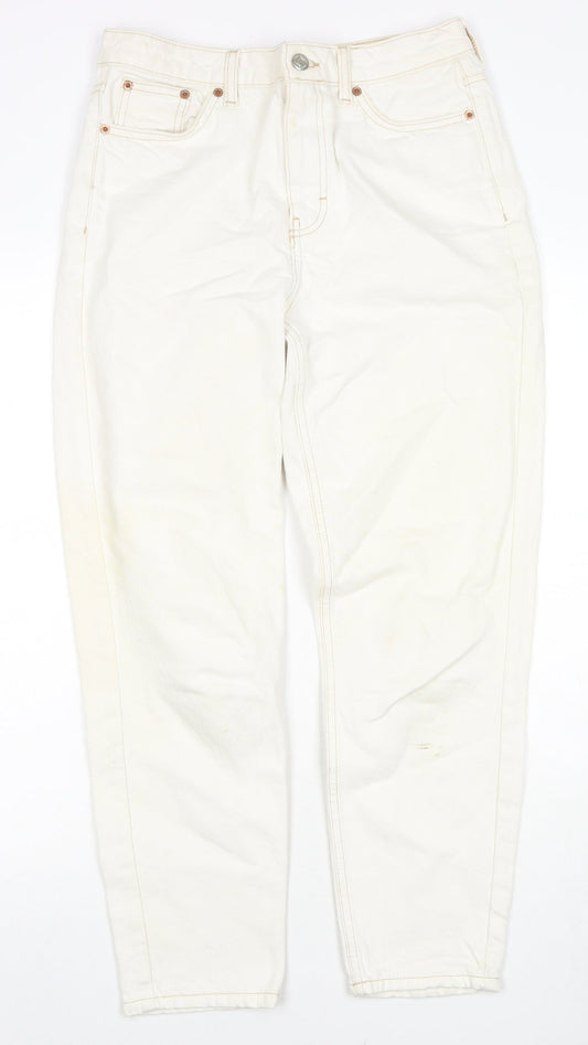 Topshop Womens White Cotton Mom Jeans Size 28 in L30 in Regular Zip