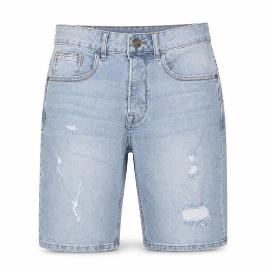Front view of Denim & Co. men’s blue cotton bermuda shorts, size 30, in, 10-inch leg regular zip