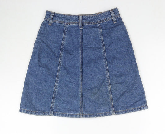 Divided by H&M Womens Blue Cotton A-Line Skirt Size 4 Button
