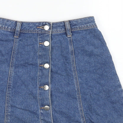 Divided by H&M Womens Blue Cotton A-Line Skirt Size 4 Button