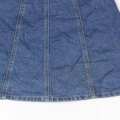 Divided by H&M Womens Blue Cotton A-Line Skirt Size 4 Button