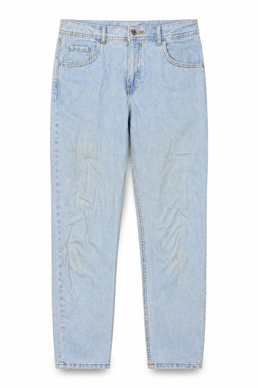 Front view of Denim & Co. women’s blue cotton straight jeans, size UK 12, 26-inch leg regular zip