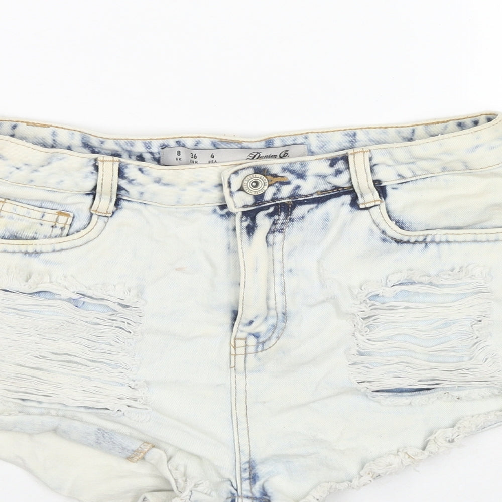 Denim & Co. Womens Blue Cotton Hot Pants Shorts Size 8 L3 in Regular Zip - Distressed