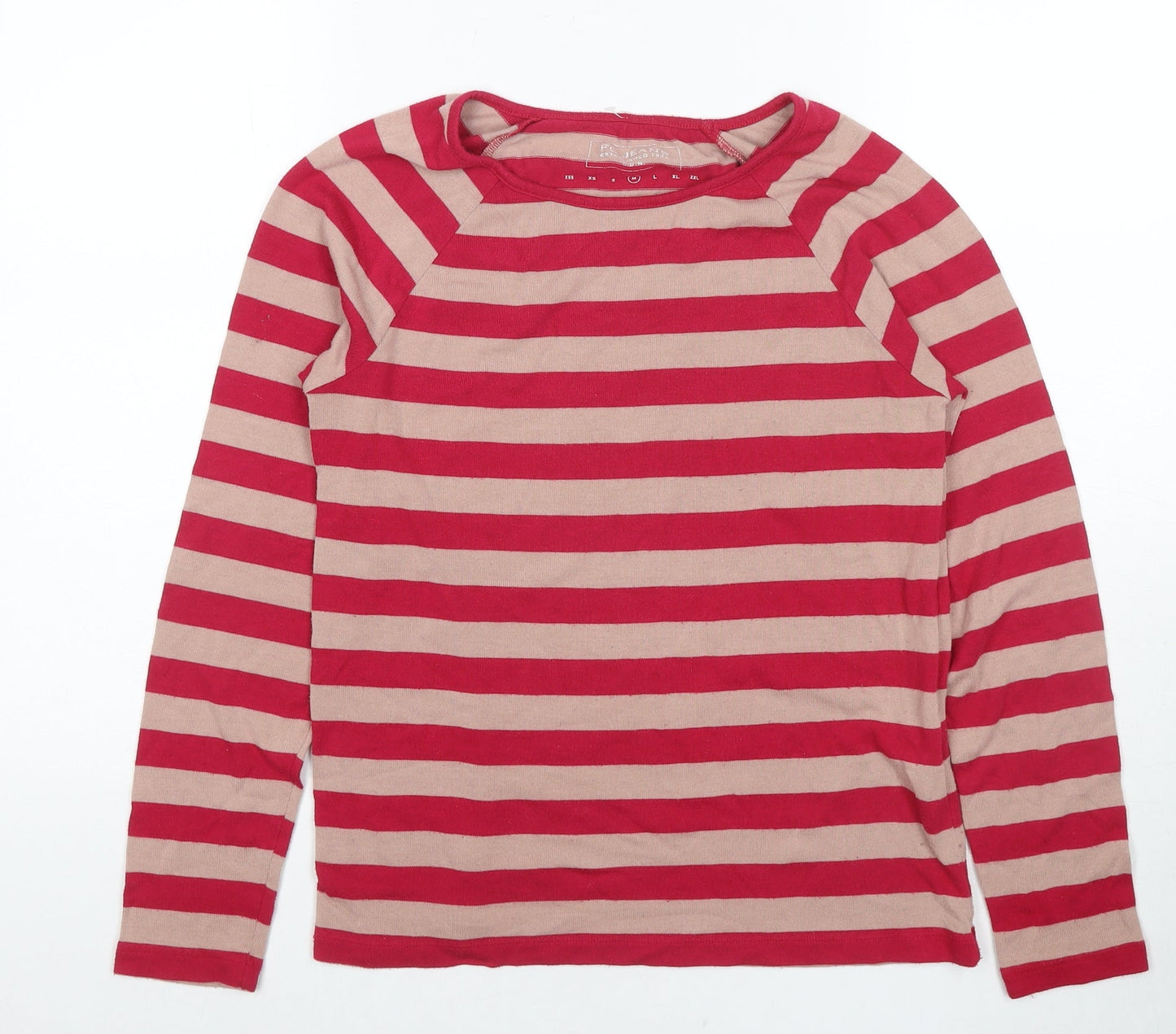 FC Jeans Womens Pink Round Neck Striped Viscose Pullover Jumper Size M