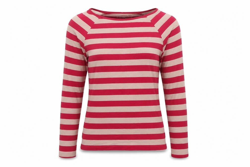 Front view of FC Jeans women’s pink round neck striped viscose jumper, size M