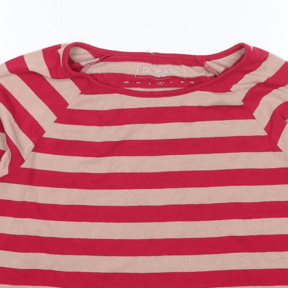 FC Jeans Womens Pink Round Neck Striped Viscose Pullover Jumper Size M