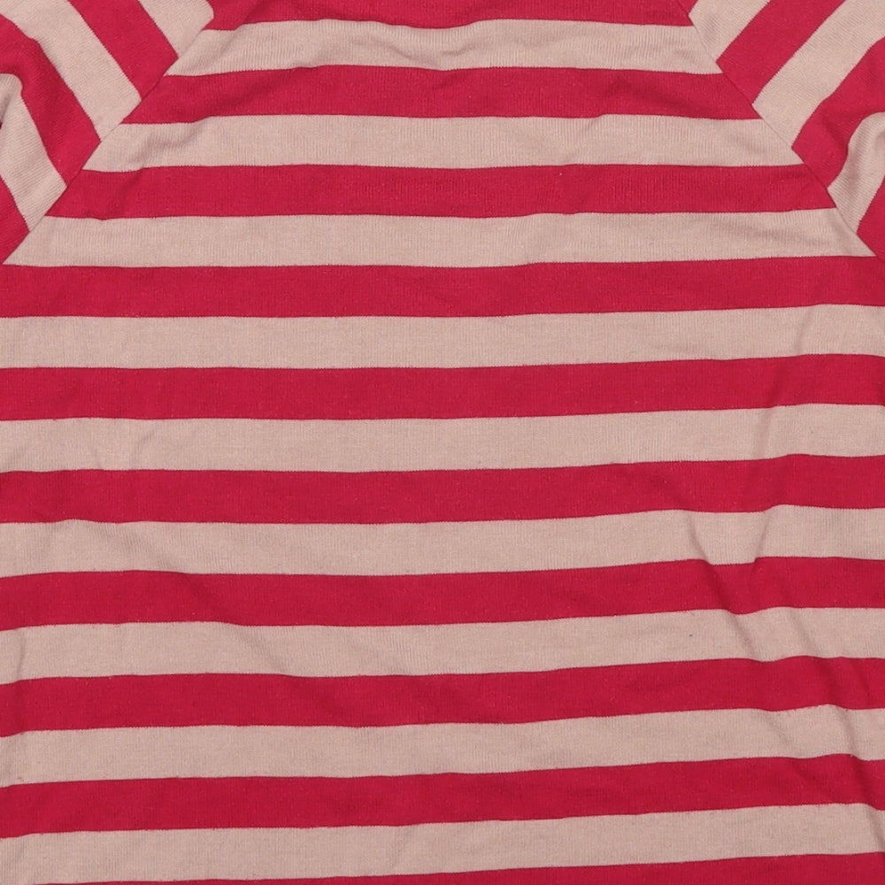FC Jeans Womens Pink Round Neck Striped Viscose Pullover Jumper Size M