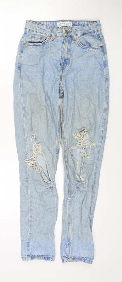 Denim & Co. Womens Blue Cotton Straight Jeans Size 4 L28 in Regular Zip