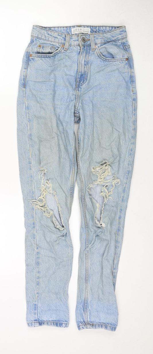 Denim & Co. Womens Blue Cotton Straight Jeans Size 4 L28 in Regular Zip