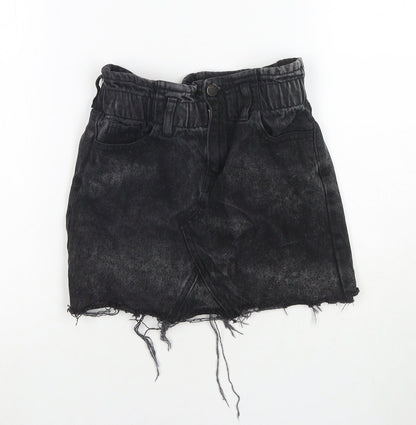 M&Co Girls Black Cotton Mini Skirt Size 10 Years Regular Zip