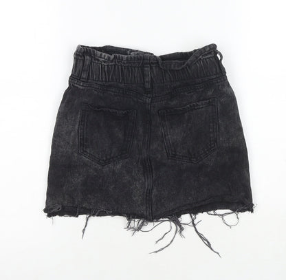 M&Co Girls Black Cotton Mini Skirt Size 10 Years Regular Zip