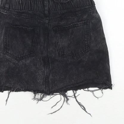 M&Co Girls Black Cotton Mini Skirt Size 10 Years Regular Zip