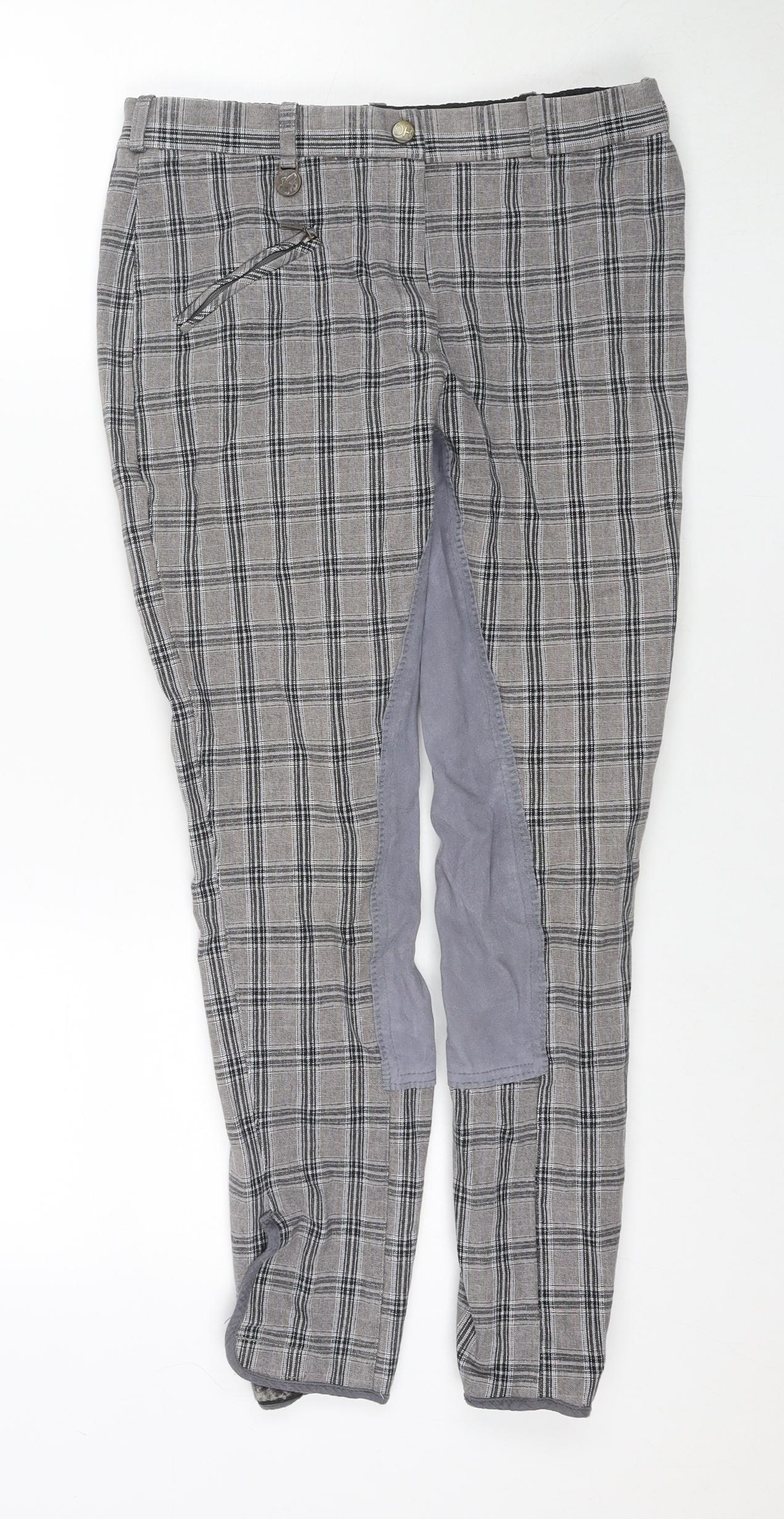 Derby Womens Grey Check Cotton Trousers Size 32 in L26 in Regular Zip
