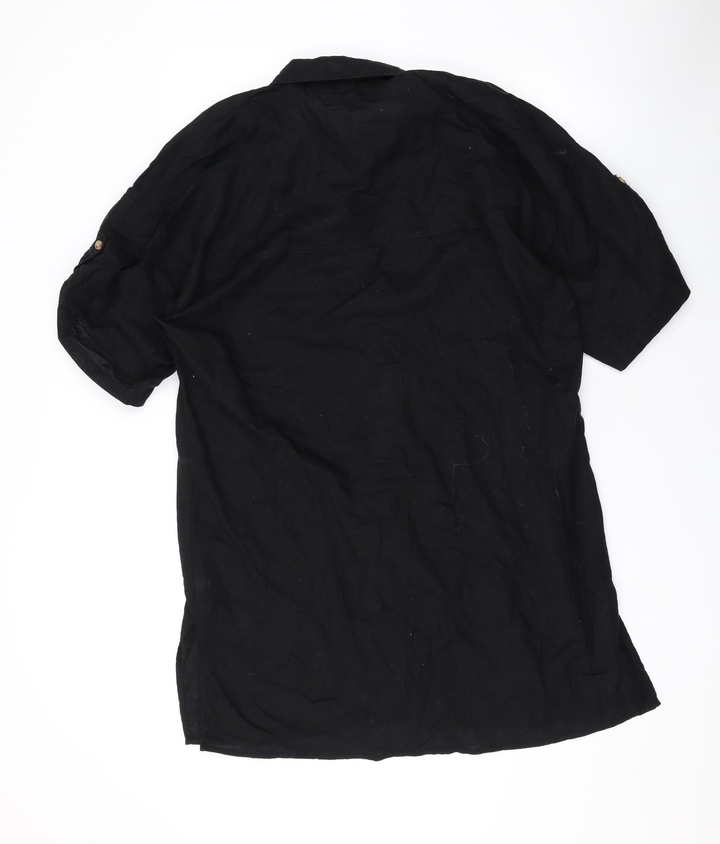 H&M Womens Black Linen Shirt Dress Size S Collared Button
