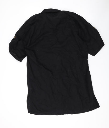 H&M Womens Black Linen Shirt Dress Size S Collared Button