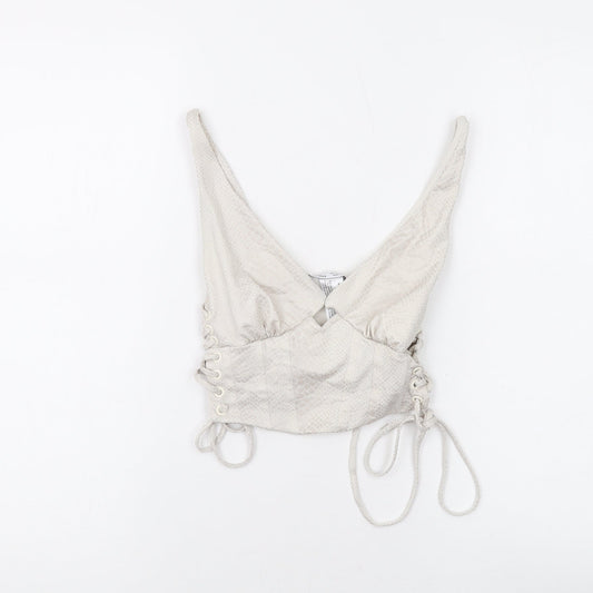 Bershka Womens Beige Animal Print Polyester Cropped Tank Size S V-Neck