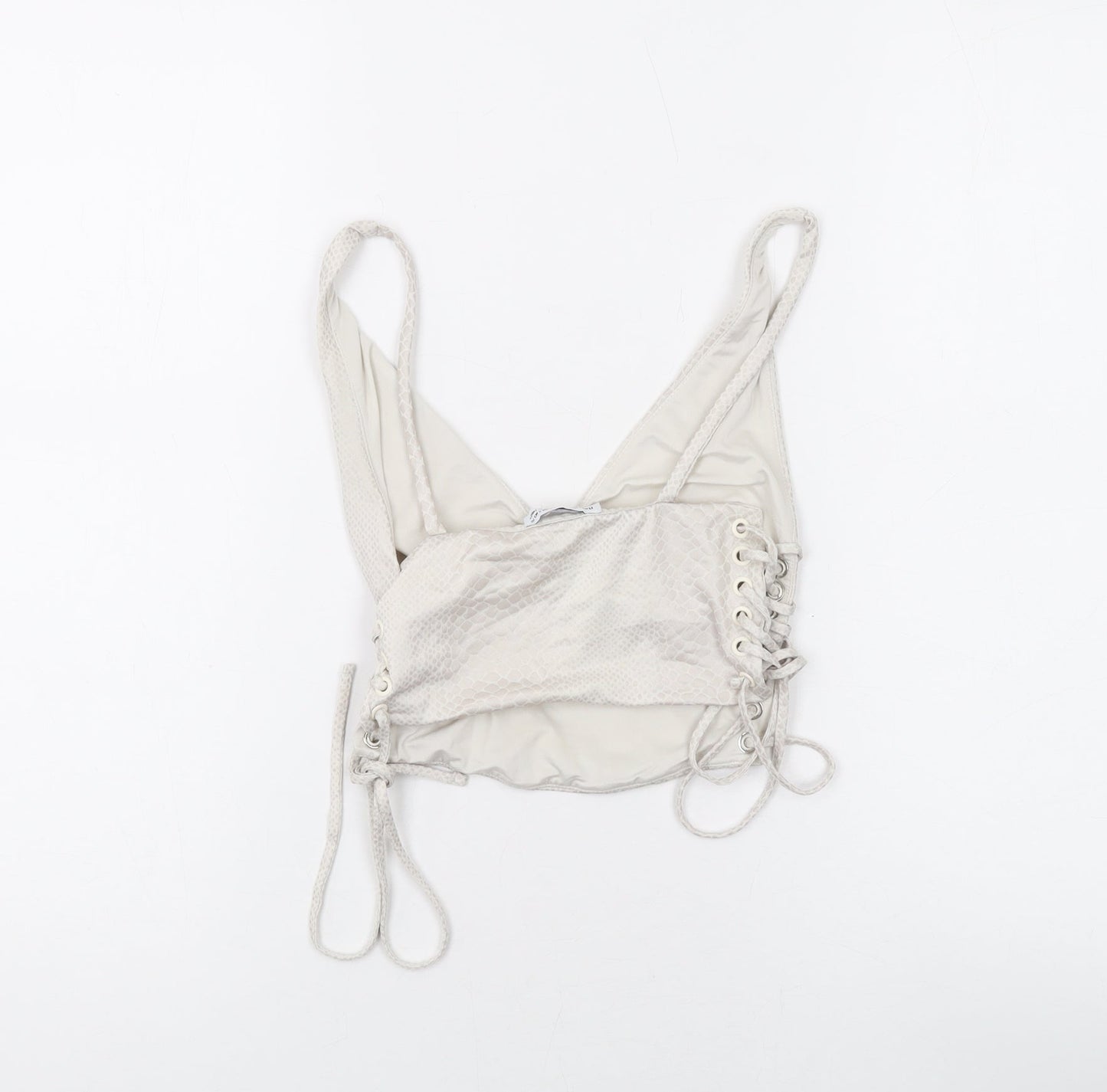 Bershka Womens Beige Animal Print Polyester Cropped Tank Size S V-Neck