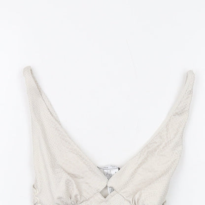 Bershka Womens Beige Animal Print Polyester Cropped Tank Size S V-Neck