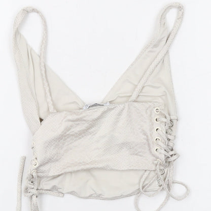 Bershka Womens Beige Animal Print Polyester Cropped Tank Size S V-Neck