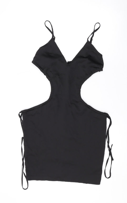 PRETTYLITTLETHING Womens Black Polyester Mini Size 8 V-Neck Zip