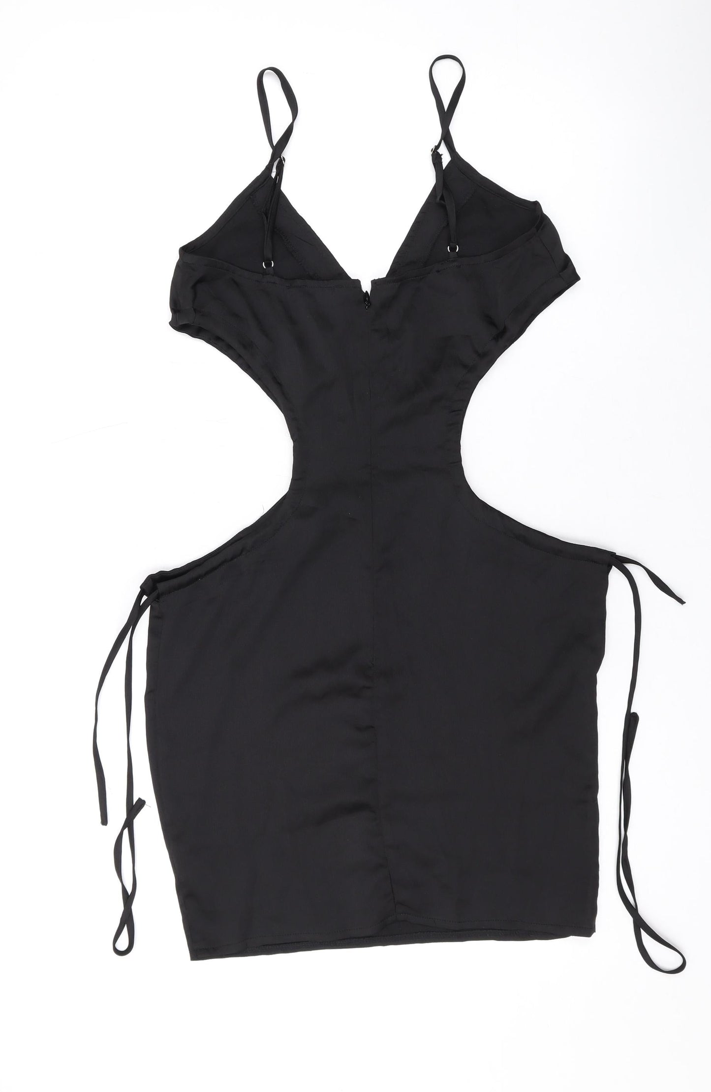 PRETTYLITTLETHING Womens Black Polyester Mini Size 8 V-Neck Zip