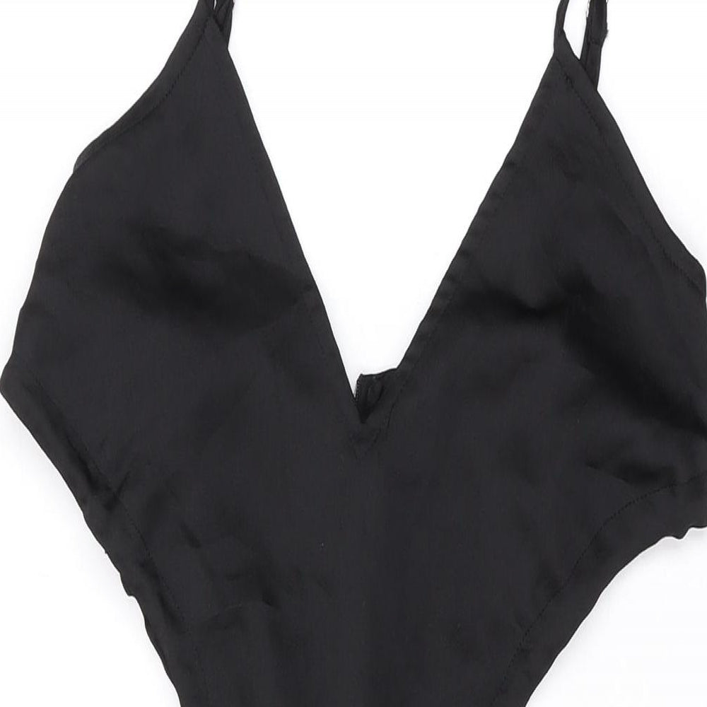PRETTYLITTLETHING Womens Black Polyester Mini Size 8 V-Neck Zip
