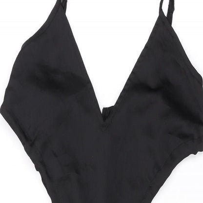 PRETTYLITTLETHING Womens Black Polyester Mini Size 8 V-Neck Zip