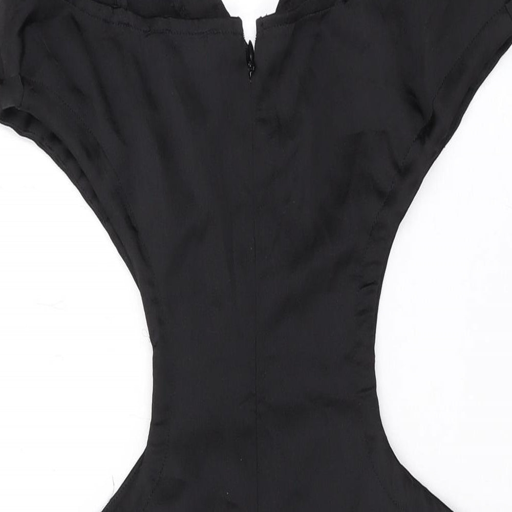 PRETTYLITTLETHING Womens Black Polyester Mini Size 8 V-Neck Zip