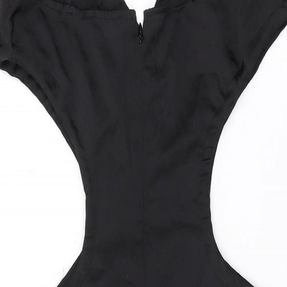 PRETTYLITTLETHING Womens Black Polyester Mini Size 8 V-Neck Zip