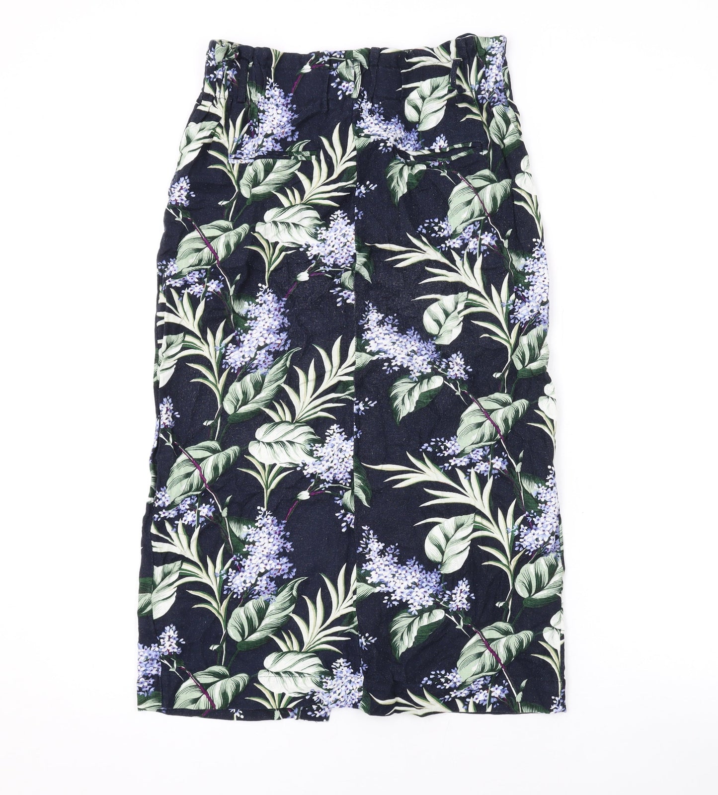 Oasis Womens Black Floral Viscose Straight & Pencil Skirt Size 8 Button