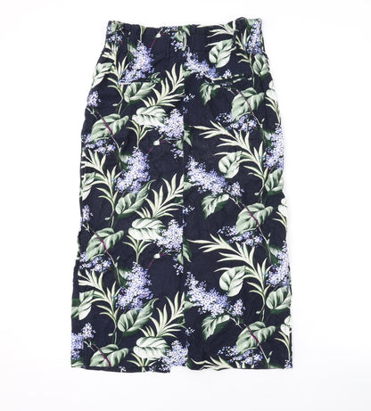 Oasis Womens Black Floral Viscose Straight & Pencil Skirt Size 8 Button